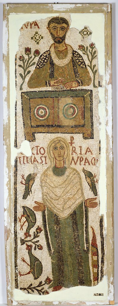 Estela funeraria que representa a un banquero y su hija (mosaico) de Paleo Christian